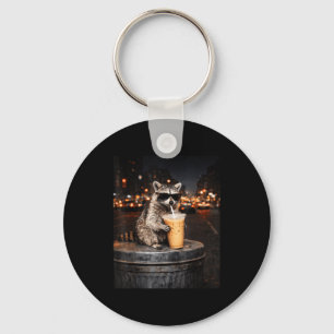 Grappige wasbeer drinkt ijskoude koffie dier meme  sleutelhanger