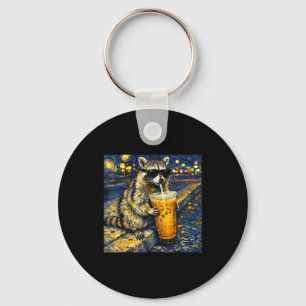 Grappige wasbeer drinkt ijskoude koffie dier meme sleutelhanger