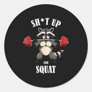 Grappige Wasbeer Fitness Squat Workout Gewichtheff Ronde Sticker