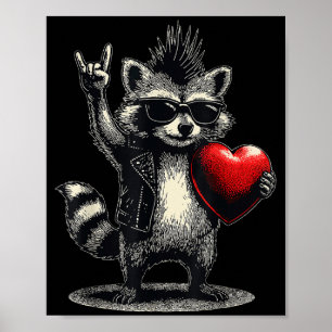 Grappige Wasbeer Hart Punk Rock Valentijnsdag Mann Poster