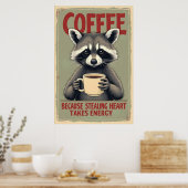Grappige wasbeer koffie kunst poster (Keuken)