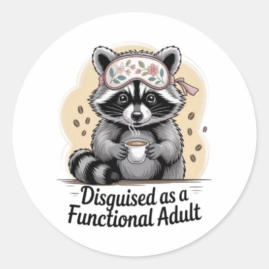 Grappige Wasbeer Koffie Sticker Functionele Volwas (Voorkant)