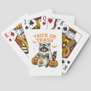 Grappige Wasbeer Trick or Trash Halloween Pokerkaarten