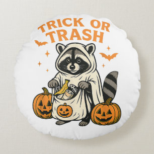 Grappige wasbeer truc of prullenbak Halloween Rond Kussen