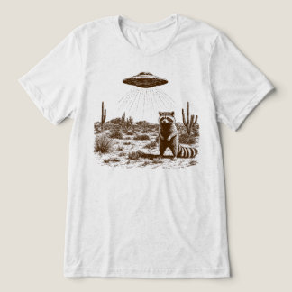Grappige Wasbeer UFO Alien Ontvoering Woestijn Tri-Blend Shirt