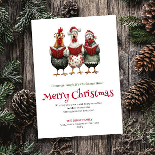 Grappige watercolor kippen Kerstkaart