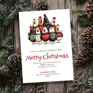 Grappige Watercolor Kippen Kerstkaart
