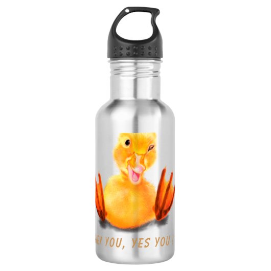Grappige waterfles Happy Duck - aangepaste tekst (Voorkant)