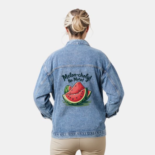 Grappige Watermeloen Pun "Melon-choly No More" Denim Jacket (Model)