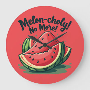 Grappige Watermeloen Pun "Melon-choly No More" Grote Klok