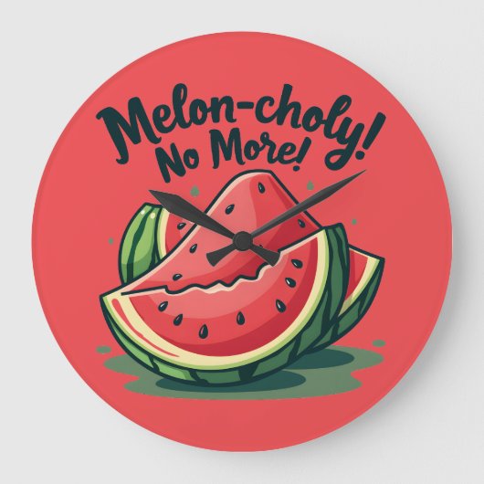 Grappige Watermeloen Pun "Melon-choly No More" Grote Klok (Voorkant)
