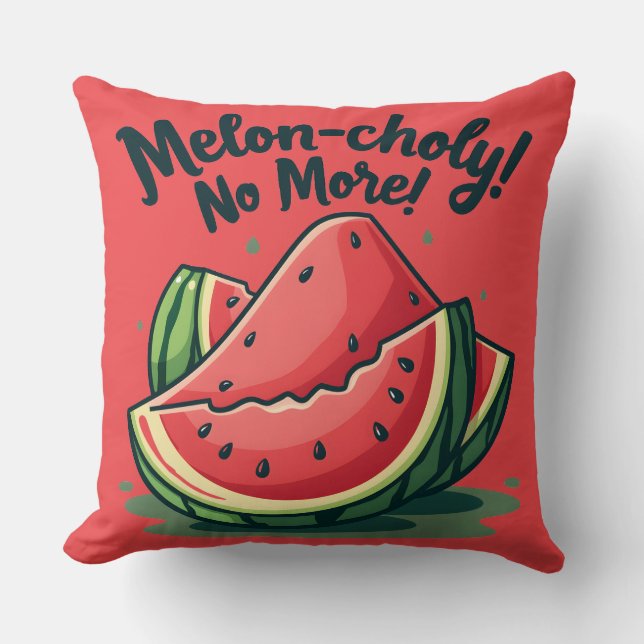 Grappige Watermeloen Pun "Melon-choly No More" Kussen (Voorkant)