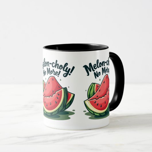 Grappige Watermeloen Pun "Melon-choly No More" Mok (Voorkant rechts)