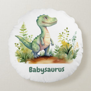 Grappige Waterverf Baby Dinosaurussen gepersonalis Rond Kussen