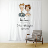 Grappige Waterverf bruid bruidegom bruiloft banner Wandkleed (In situ)