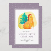 Grappige Waterverf Kat Paarse Kerst Kaart (Voorkant / Achterkant)