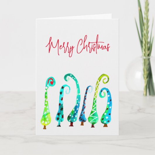 Grappige waterverf kerstbomen kaart (Voorkant)