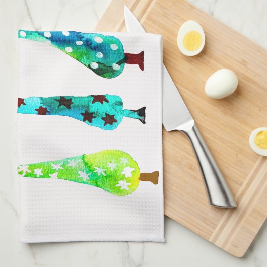 Grappige waterverf kerstbomen theedoek (Quarter Fold)