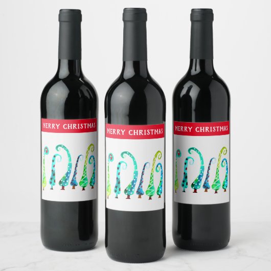 Grappige waterverf kerstbomen wijn etiket (Flessen)