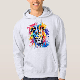 Grappige waterverf kleurrijke leeuw hoodie