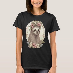 Grappige Waterverf Luiaard Bloemen Kroon Bloemendi T-shirt