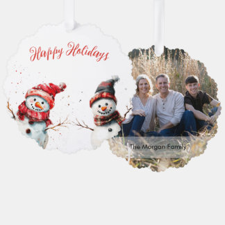Grappige Waterverf Sneeuwman Kerst Ornament Kaart