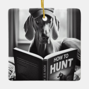 Grappige Weimaraner die een boek leest over hoe te Keramisch Ornament