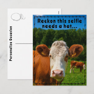 Grappige western koe selfie grap ranch & boerderij feestdagenkaart