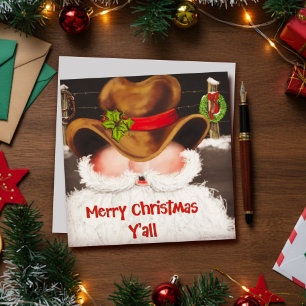 Grappige Westerse Cowboy Hoed Kerstman Kerstmis Feestdagenkaart