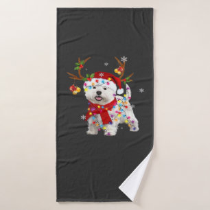 Grappige Westie Kerst T-shirt Rendier Kerstverlich Badhanddoek