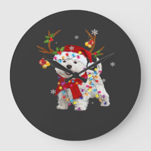 Grappige Westie Kerst T-shirt Rendier Kerstverlich Grote Klok