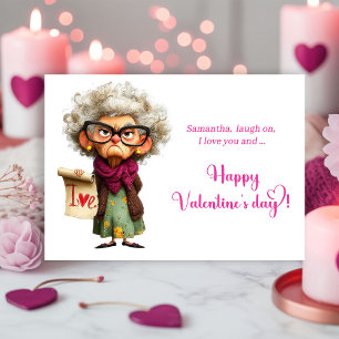 Grappige Whimsical Dame die Valentijn Charm brengt Feestdagenkaart