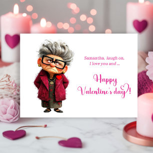 Grappige Whimsical Dame Hot Roze Vrolijke Valentij Feestdagenkaart