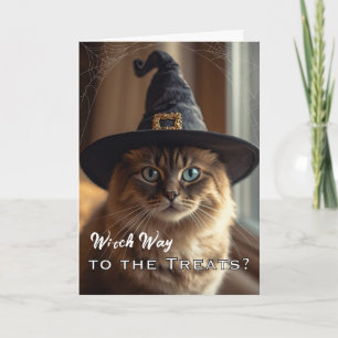 Grappige Whiskerween met Halloween Heksenkat Kaart