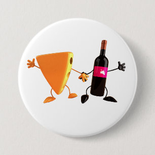 Grappige wijn- en kaasfeestje ronde button 7,6 cm