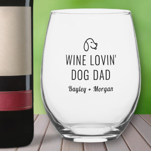 Grappige wijn liefhebbende hond papa gepersonalise wijnglas zonder voet
