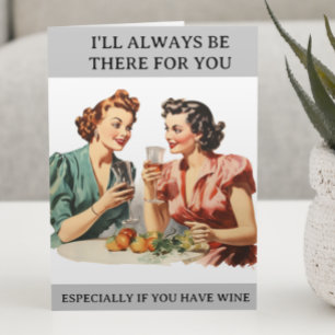 Grappige Wijnvrienden Humor Retro Huisvrouw Kaart