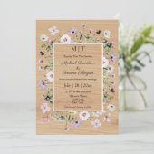Grappige wilde bloemen rustiek hout land bruiloft kaart (Staand voorkant)