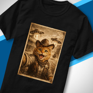 Grappige Wilde Westen Cowboy Kat Alien Vintage Sci T-shirt