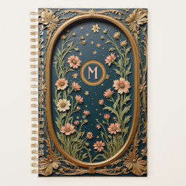 Grappige Wildflower Evening Art Nouveau Monogram Planner