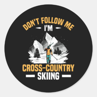 Grappige Winter Sport Sneeuw Langlaufen Appel Ronde Sticker