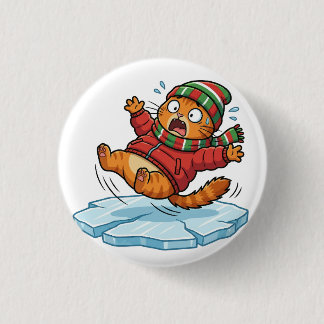 Grappige Winterkat Uitglijdend Op Ijs Knop Ronde Button 3,2 Cm