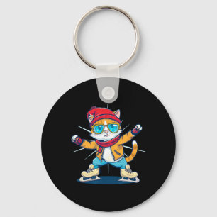 Grappige wintersport kat in het schaatsen Schattig Sleutelhanger