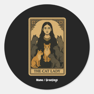 Grappige Witchy Gothic Cat Lady Tarot Kaart Magisc Ronde Sticker
