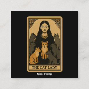 Grappige Witchy Gothic Cat Lady Tarot Kaart Magisc Vierkante Visitekaartje
