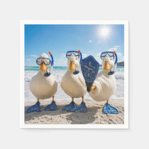 Grappige Witte Eenden met Snorkelapparatuur Servet