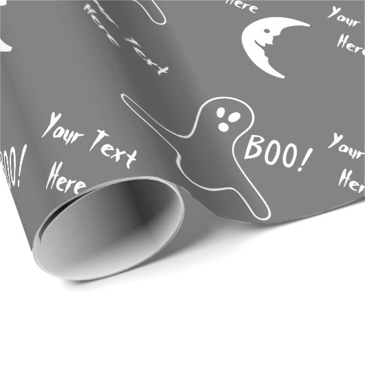grappige witte geest en halve maan zwart cadeaupapier (Rol Hoek)