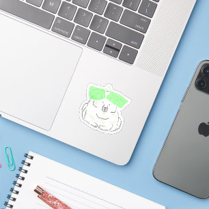 Grappige witte hond met groene bladeren hoed illus sticker