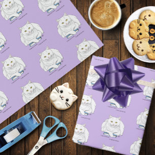 Grappige Witte Kat Boek Lezen Humor Paars Cadeaupapier