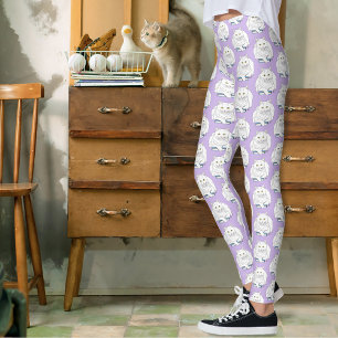 Grappige Witte Kat Boek Lezen Humor Paars Leggings